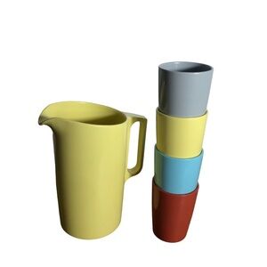 Vintage Watertown Lifetime Ware Melamine Pitcher and Stacking Cups